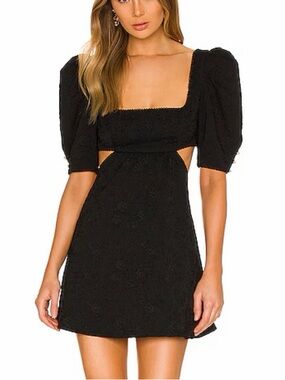 MAJORELLE Black Tillie Puff-Sleeve Mini Dress